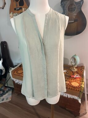 H&M Sleeveless Pleated Front Blouse in Pale Sage